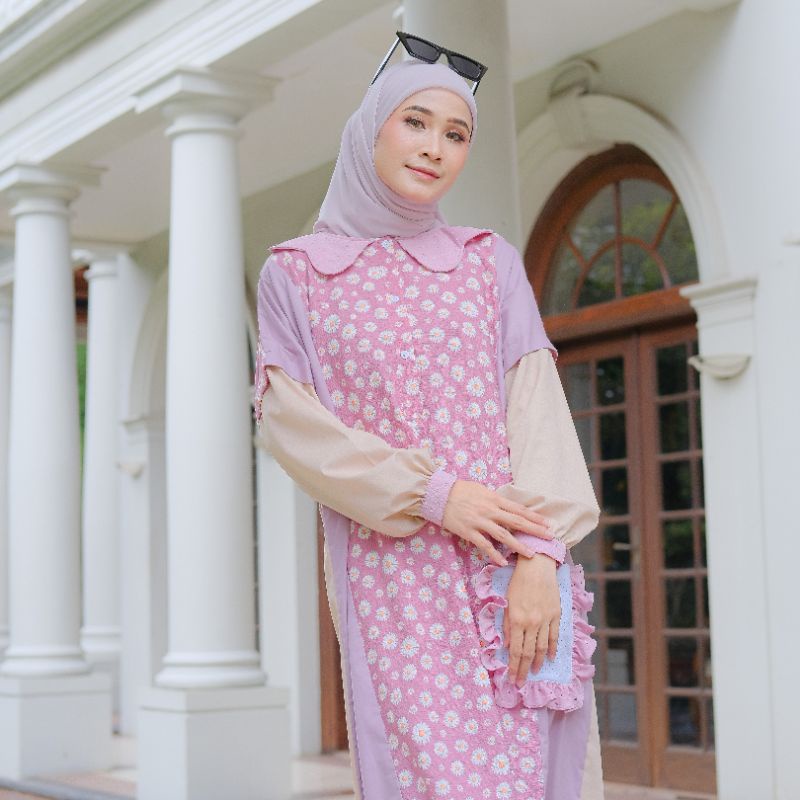 Eleanorre Aiko Abaya Flower Pink Atasan Muslim Wanita