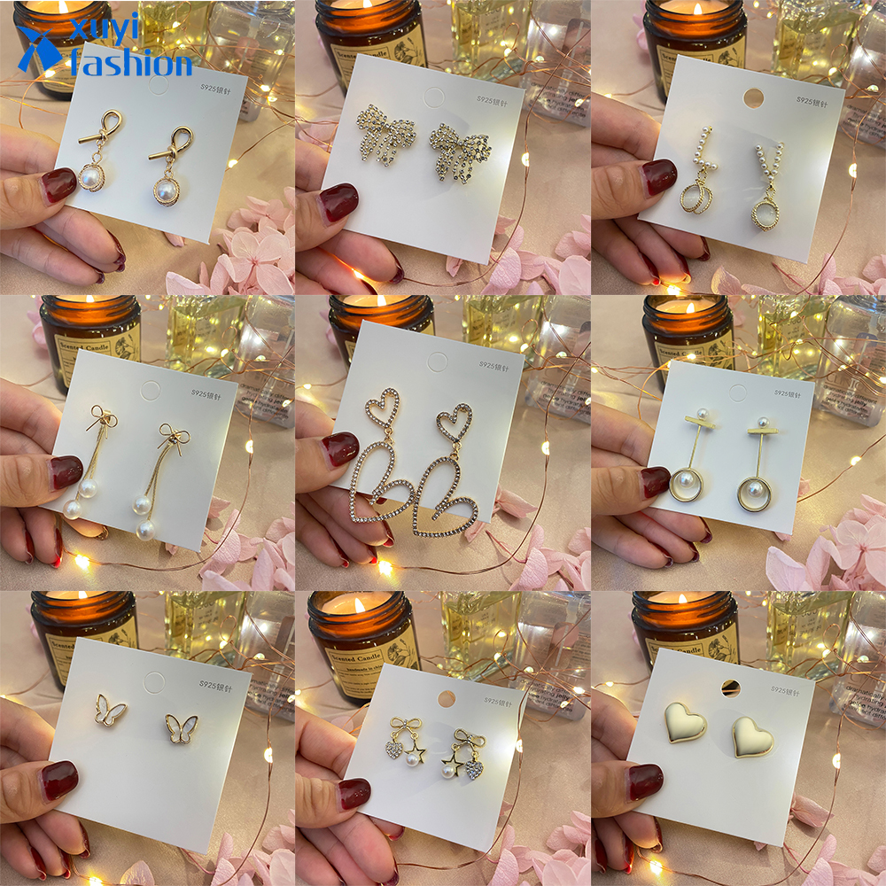 Anting Tusuk Gantung Bahan Sterling Silver 925 Desain Kupu-Kupu + Hati + Mutiara Gaya Trendy / Elegan Hypoallergenic Untuk Wanita