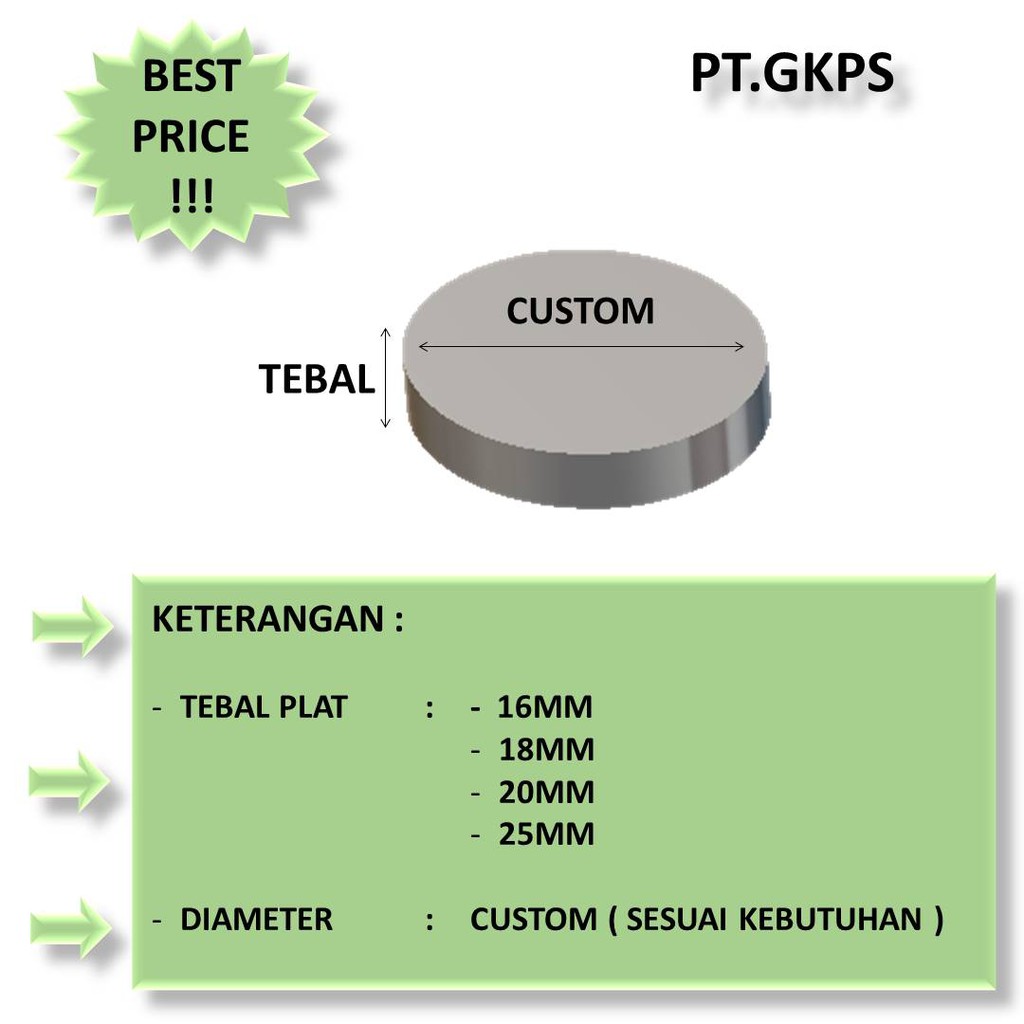 besi plat potongan bulat t 16mm x custom