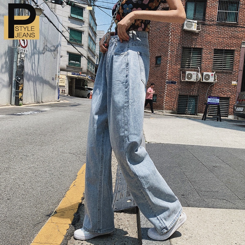 Korean New Women's Loose High Waist Wide Leg pengait celana Jeans