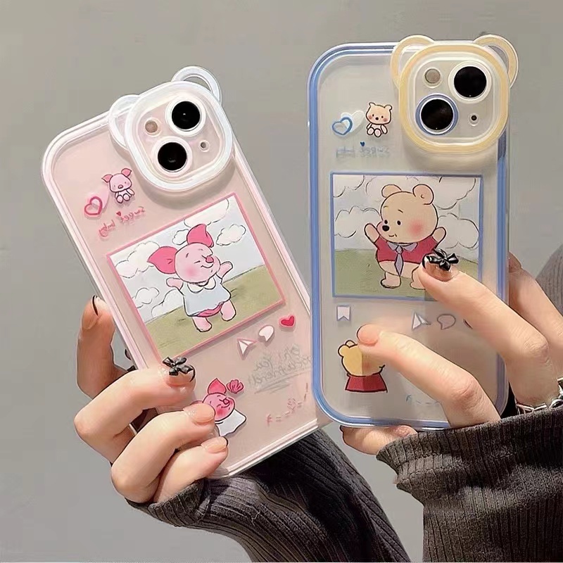 Soft Case Silikon TPU Transparan Motif Beruang Babi Untuk IPhone 12 13 Se 2020 6 6S 7 8 Plus X XS XR 11 Pro Max