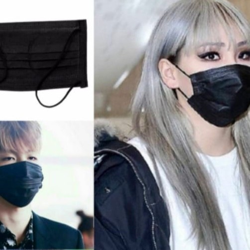 Masker Kain Hitam Kpop Korea 3 Ply Penutup Hidung Mulut Pelindung Debu Bakteri Virus