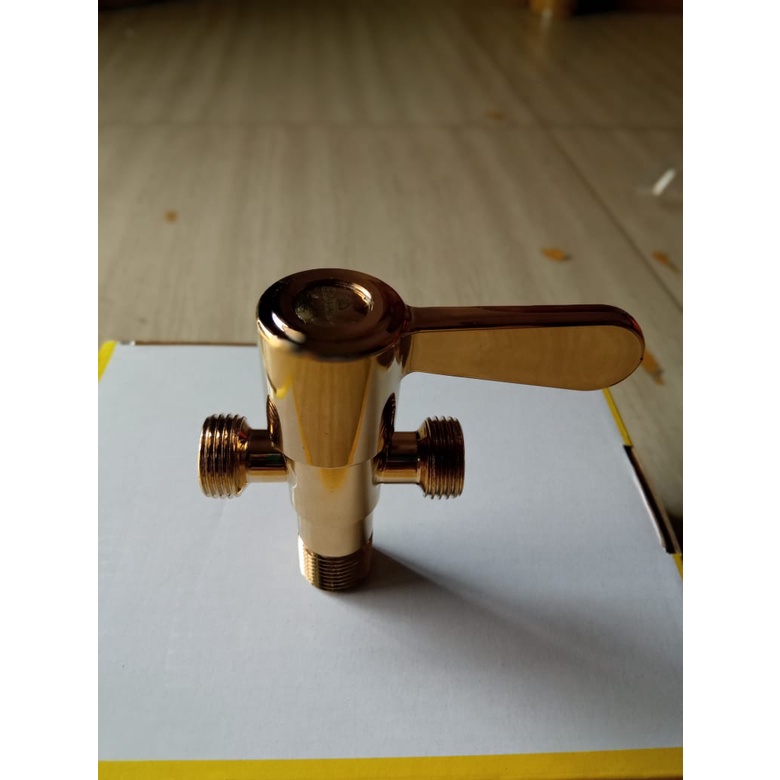 setop keran double stop kran toilet cabang tee warna gold drad 1/2&quot; inch