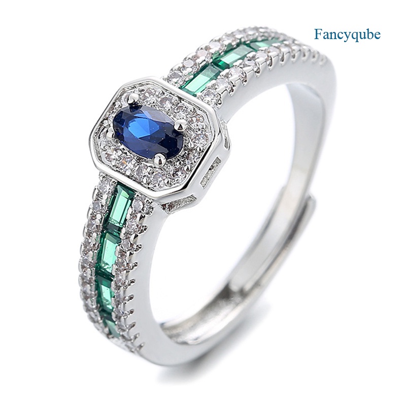 Fancyqube Cincin Sterling Silver 925 Hias Batu Permata Zamrud Hijau Untuk Wanita