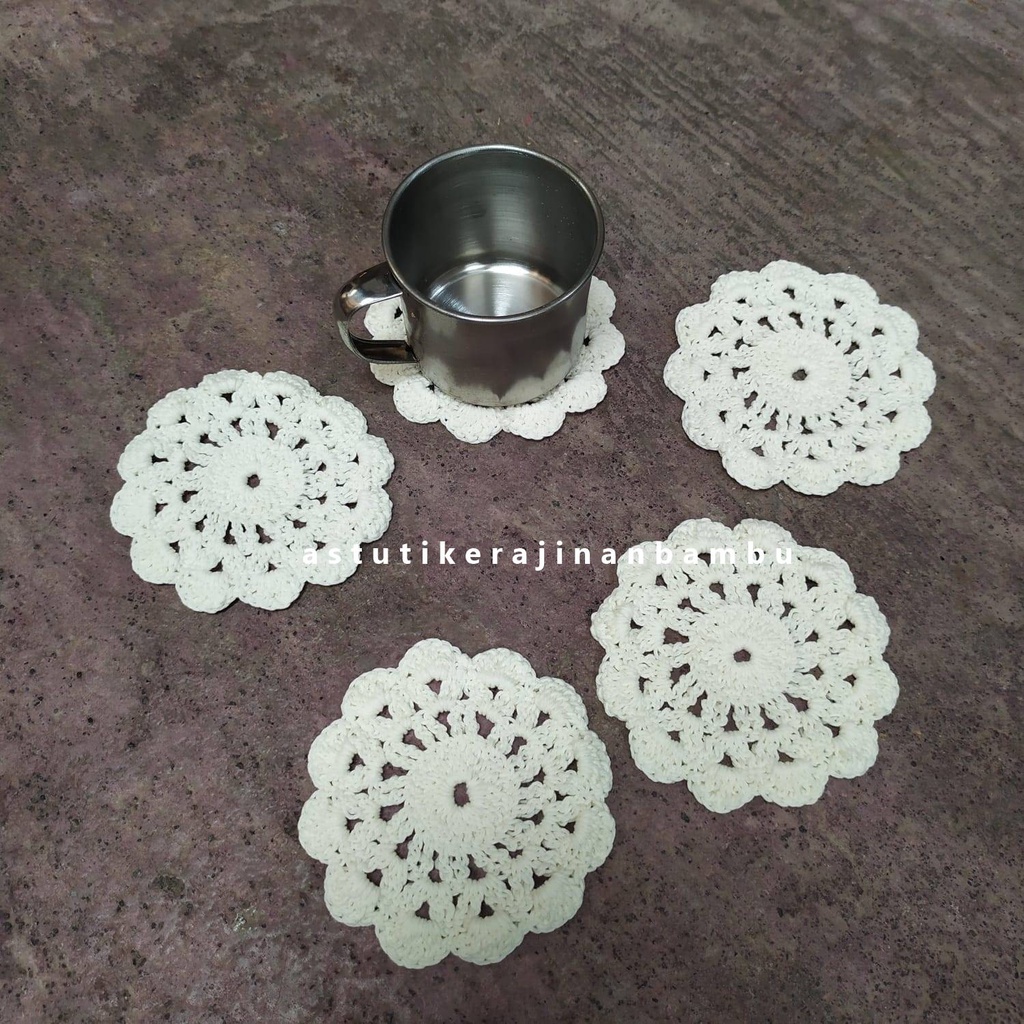 TATAKAN GELAS RAJUT/Macarame/Tatakan Gelas Unik/Tatakan Gelas Lucu/Tatakan Gelas Macrame