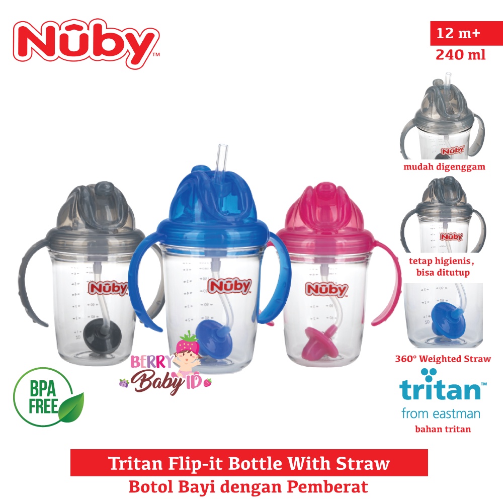 Nuby Tritan Flip It Bottle With Straw Botol Sedotan Bayi Training Cup Berry Mart