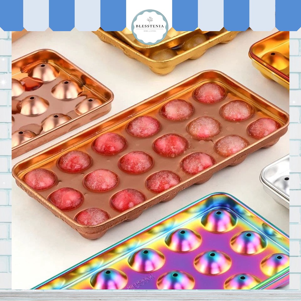 Blesstenia - Cetakan Es Batu Cetakan Jelly Bulat Bola Kristal Stainless Gold Ice Cube Ball Maker