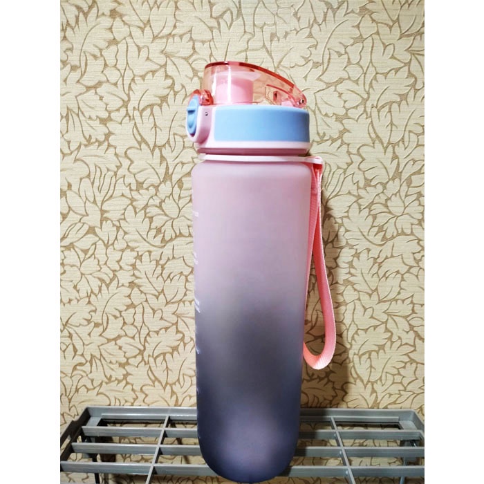 HOKO Botol Minum Tumbler Olahraga Sport Unik FREE Stiker 2D+3D / Botol Motivasi 1000ML / Botol Penanda Gradient Gradasi 1 LITER-1L Pink & Purple