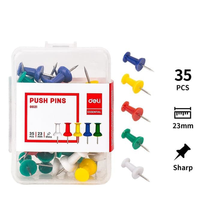 Pin-Warna Push Pins/ Kebutuhan Kantor / 23mm - Deli E0021