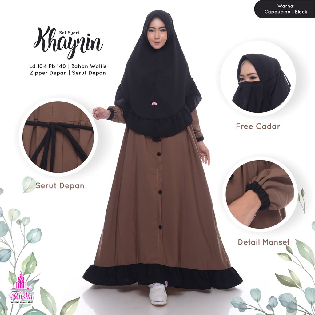 KHAYRIN - DRESS GAMIS SYARI FREE CADAR SET JILBAB BAJU PAKAIAN PESTA WANITA PEREMPUAN CEWEK BY AISHA