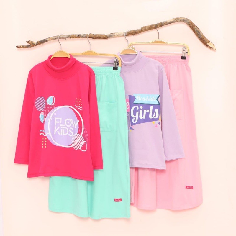 Flowkids Setelan Rok Turtleneck Anak Perempuan - Baju Lengan Panjang Cewek Size 8 10 12 14 16 Tahun