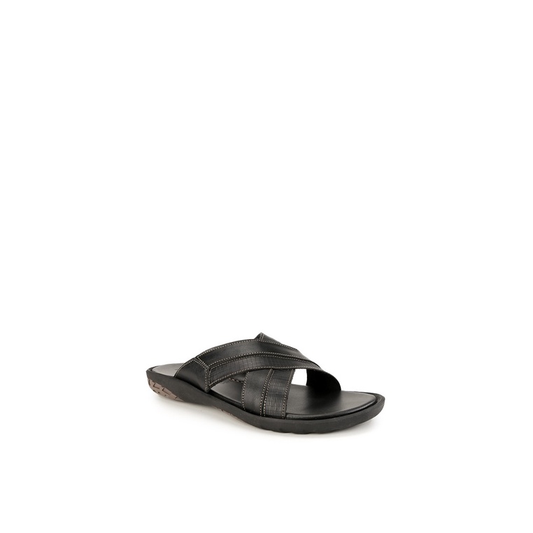 SANDAL SLIDE KULIT ANDRE VALENTINO PRIA ORIGINAL CASUAL HITAM AVM08