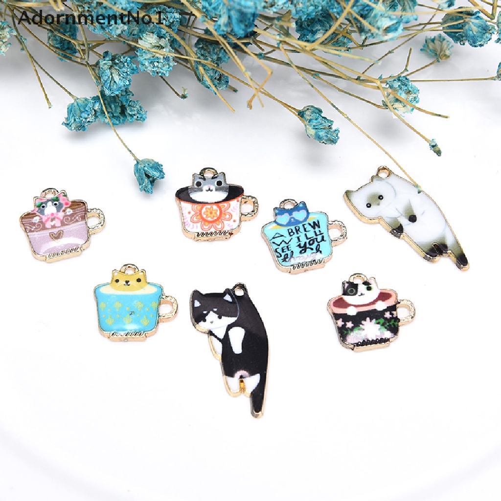 (AdornmentNo1) 10pcs / Set Liontin Enamel Bentuk Kucing + Cangkir Teh Bahan Alloy Untuk DIY Perhiasan