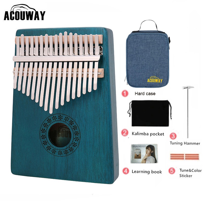 Acouway Kalimba 17 Keys Thumb Piano Tune C solid Mahogany Wood with free bag hammer and hard case