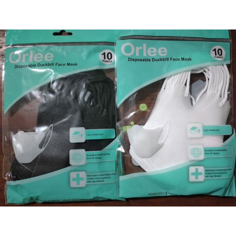 MASKER DUCKBILL ORLEE HITAM PUTIH 10PCS