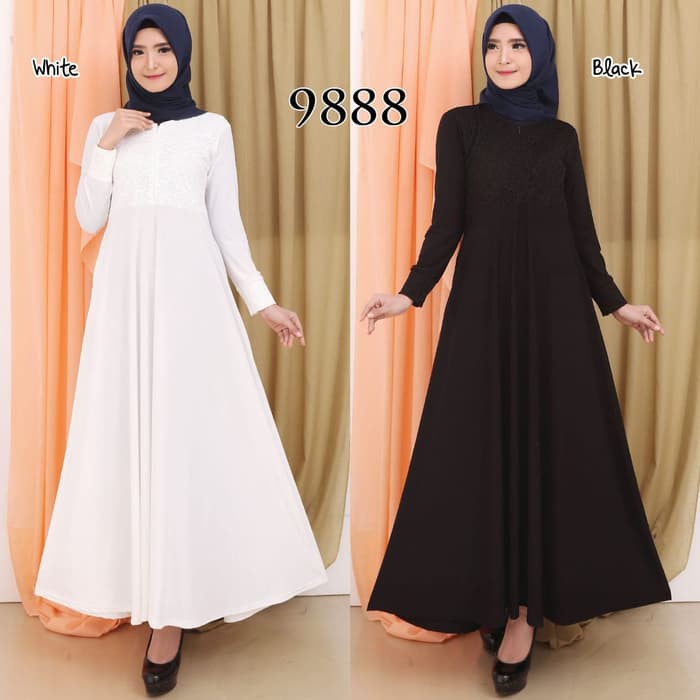 HITJAB - Gamis Jersey Kombinasi Brukat Gamis Remaja Baju Wanita Terbaru 9888