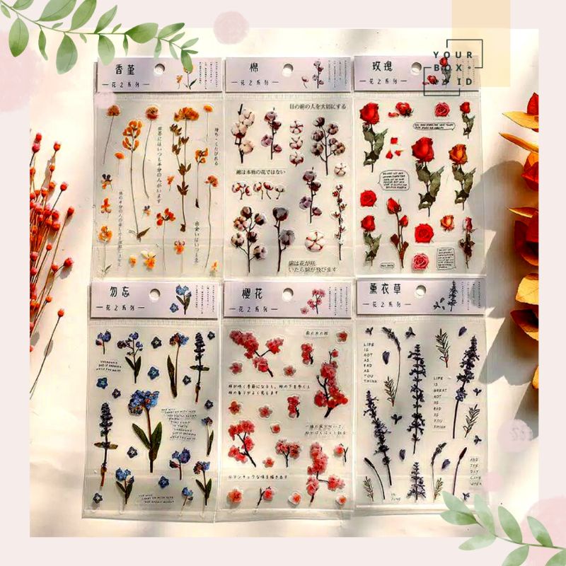 

Transparent Sticker Sheet - Flowers / Stiker Bunga Transparan / Journal Deco / Bujo
