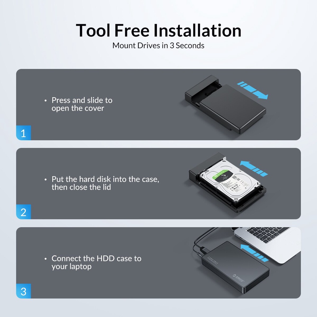 Orico Casing Hardisk HDD 3.5 &quot;Bulit-in Power 12V SATA Ke USB 3.0 Support 16TB