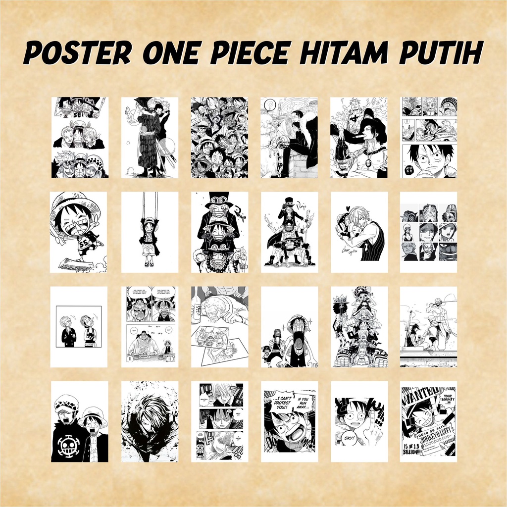 (isi 24) Poster One Piece Hitam Putih