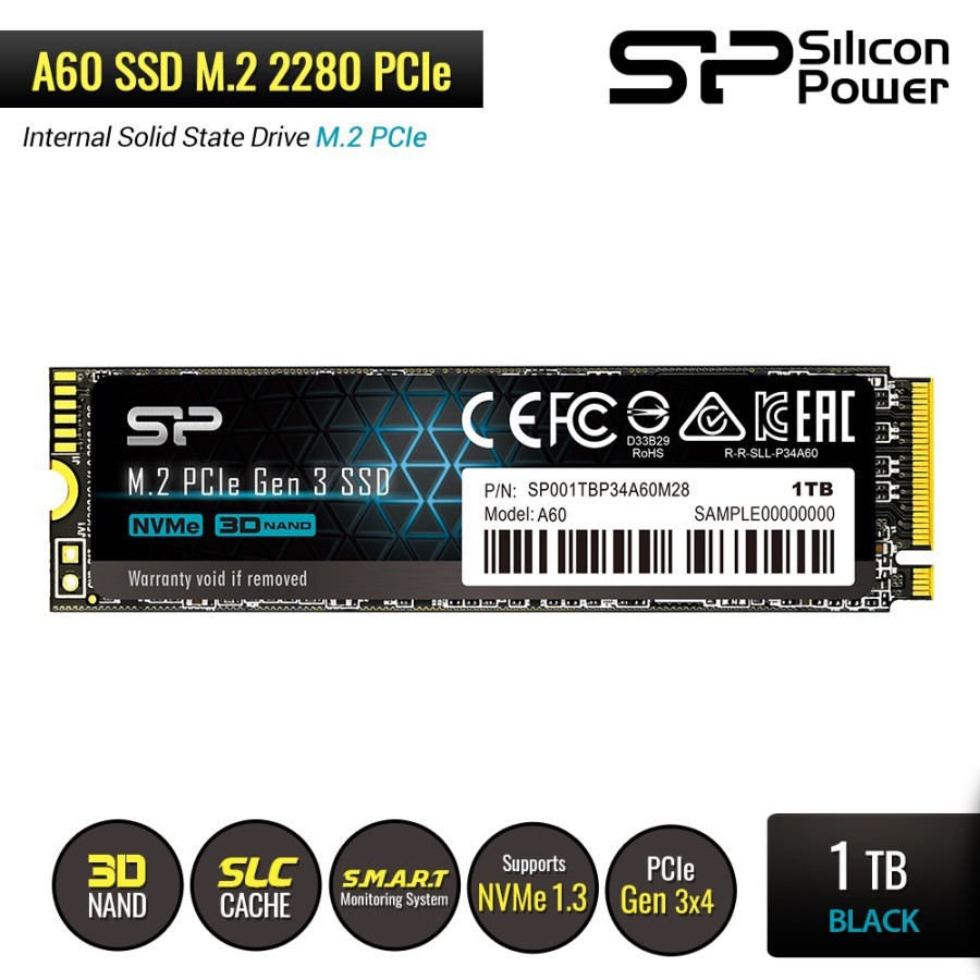 Silicon Power A60 SSD 1TB M.2 NVMe M.2 PCIe Gen3x4