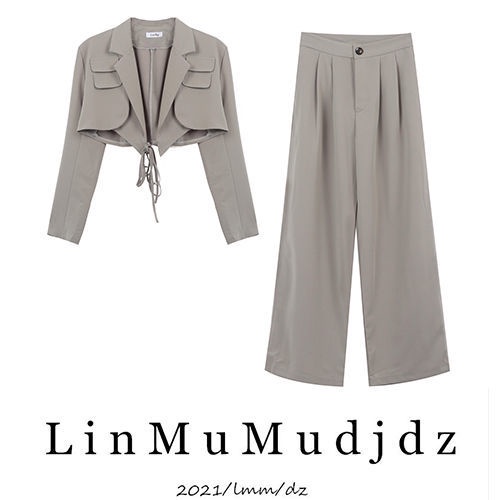 MINMYROOM setelan kecil kasual pendek gaya Barat dua potong wanita setelan pakaian olahraga celana l