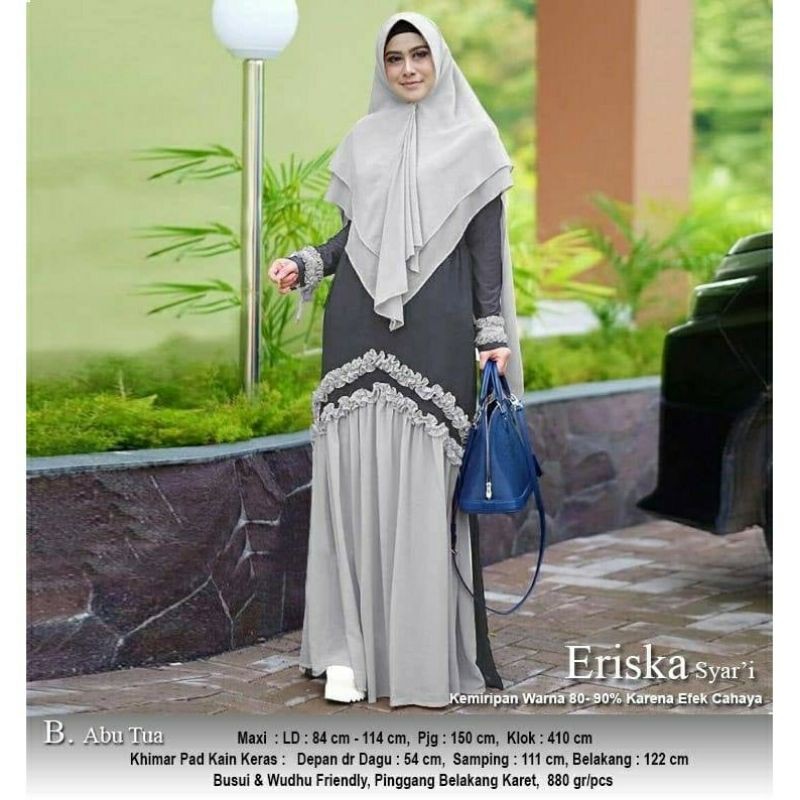 gamis syari bergo khimar set pesta eriska syar'i ceruti premium