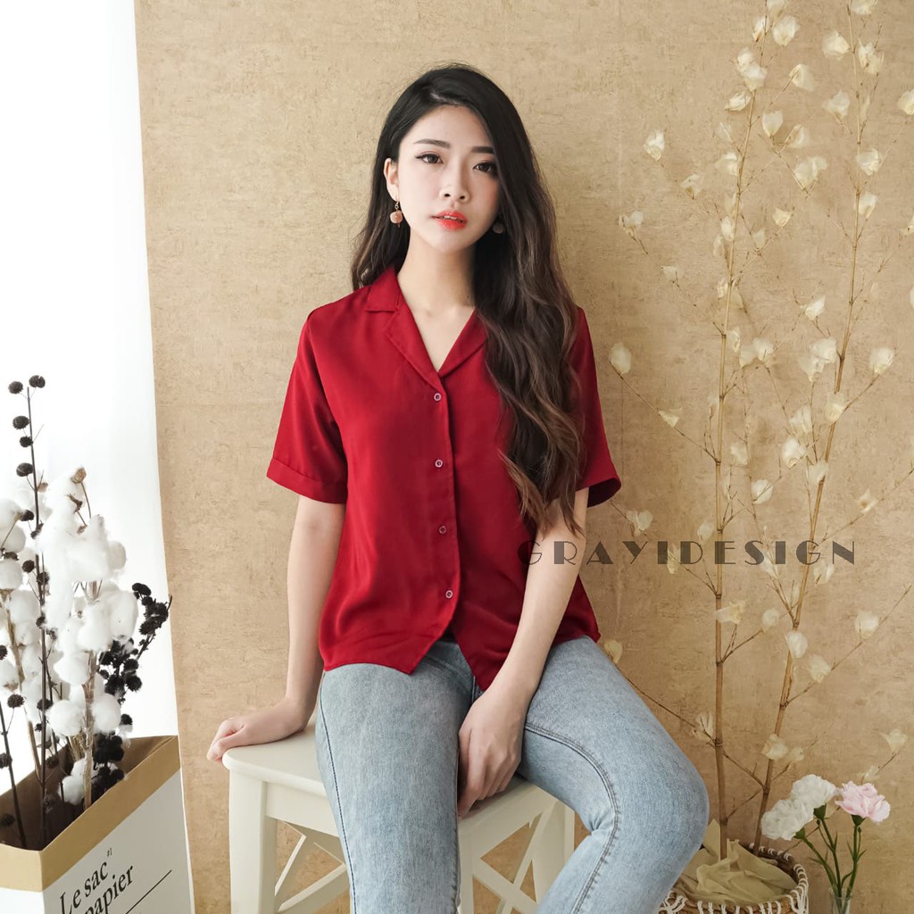 KEMEJA WANITA POLOS / KEMEJA POLOS CEWEK / KEMEJA LENGAN PENDEK / KEMEJA POLOS LENGAN PENDEK WANITA2