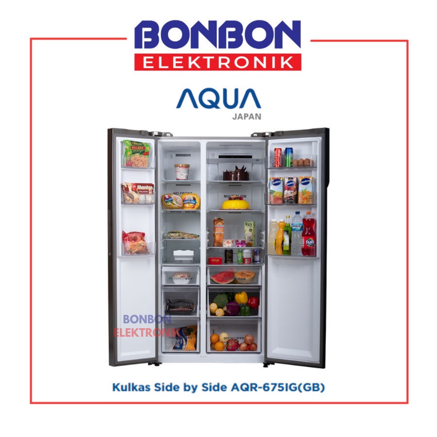 AQUA Kulkas 2 Pintu Side by Side Inverter AQR-675IG(GB) Glass 602L