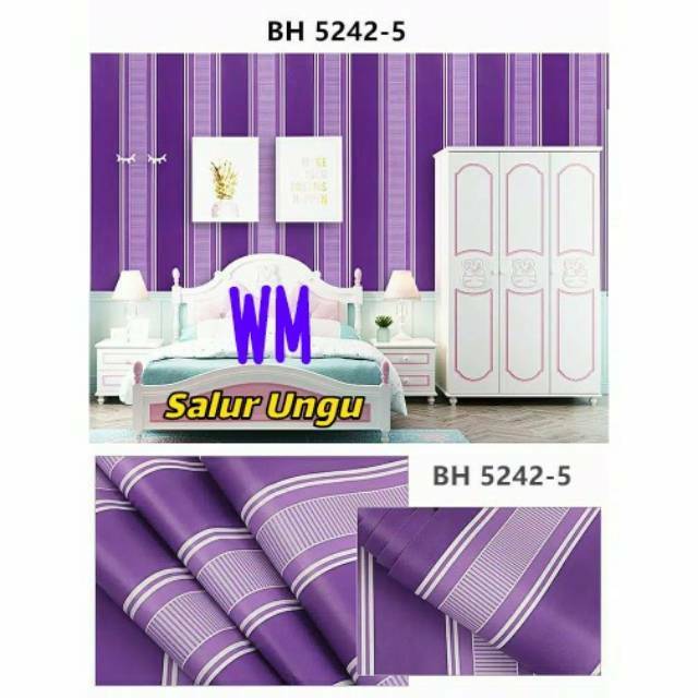 COD Wallpaper dinding Motif Salur Ungu / Wallpaper Dinding Murah