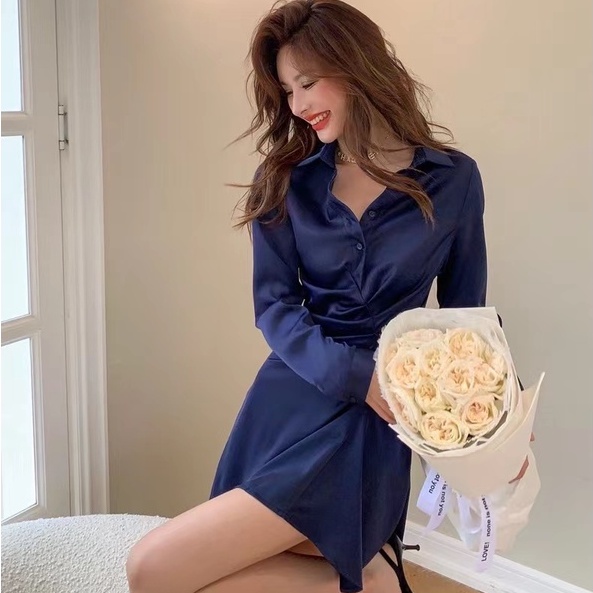 【Moon Blush】Summer Casual  Long Sleeve Shirt Dress  7099