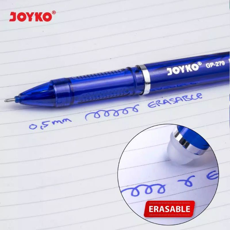 selusin pen bisa di hapus merek  joyko hitam dan biru isi 12 pcs