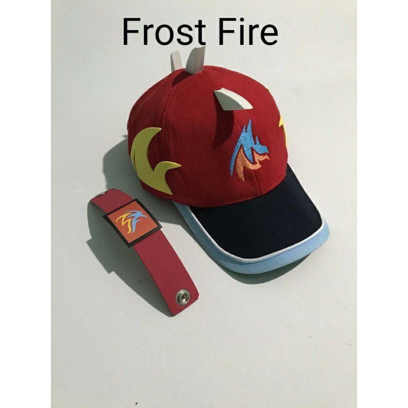 Topi Boboiboy Frost Fire logo Bordir + Gelang
