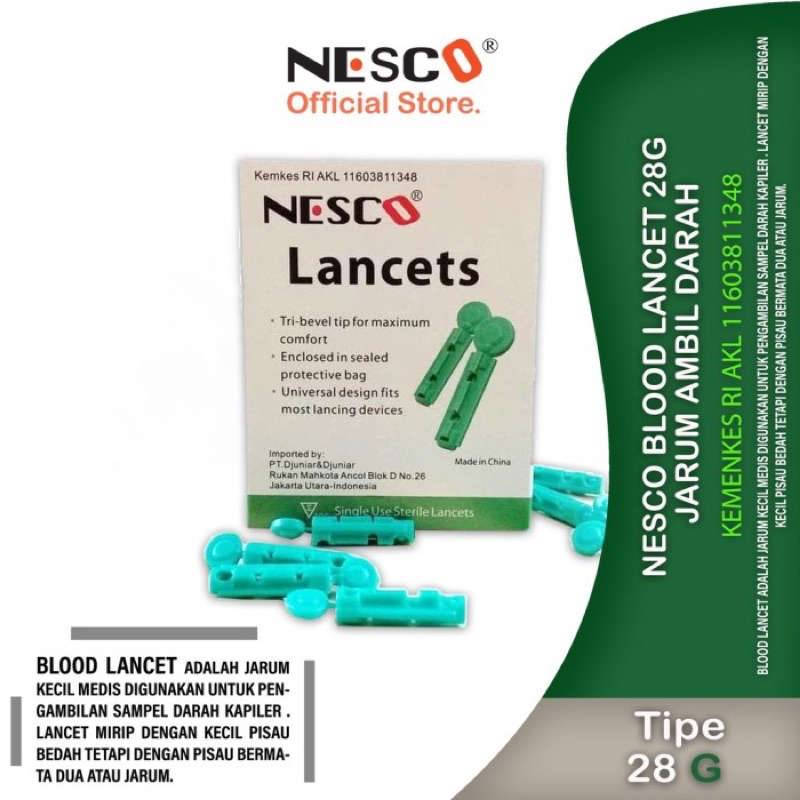 NESCO Blood Lancet  / Jarum Lanset  / BLOOD LANCET / Jarum Tes gula darah / NESCO BLOOD LANCET