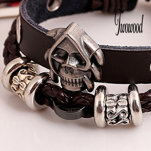 Gelang Multilayer Bahan Kulit Imitasi Handmade Gaya Punk Untuk Pria Dan Wanita