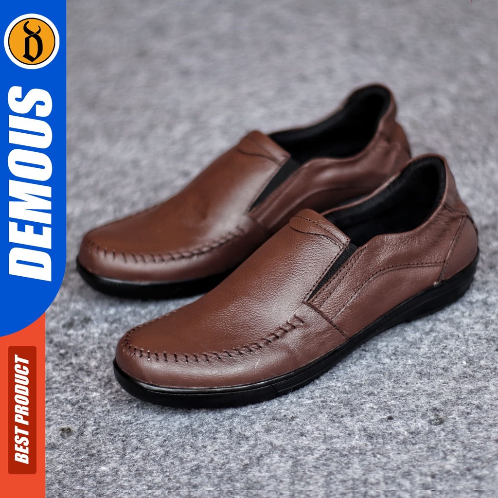 Sepatu Slip On Pria Sepatu Casual Pria Formal Kulit Asli Sepatu Pantofel Kerja Kantor Kuliah Kondangan Sepatu Slop Pria Sepatu Hitam Pria DEMOUS KNIT