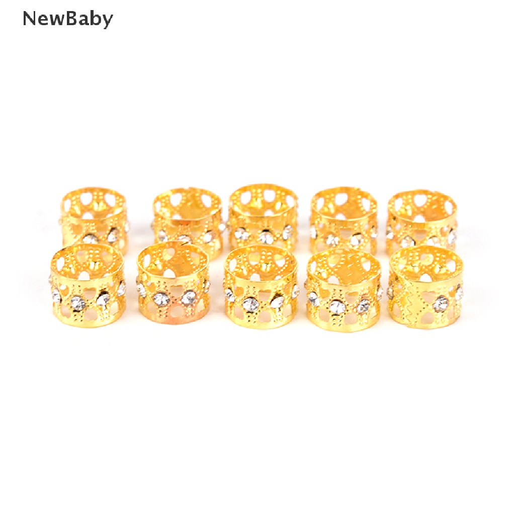 Newbaby 10Pcs Cincin Rambut Kepanggimbal Hias Berlian Imitasi Untuk Wanita