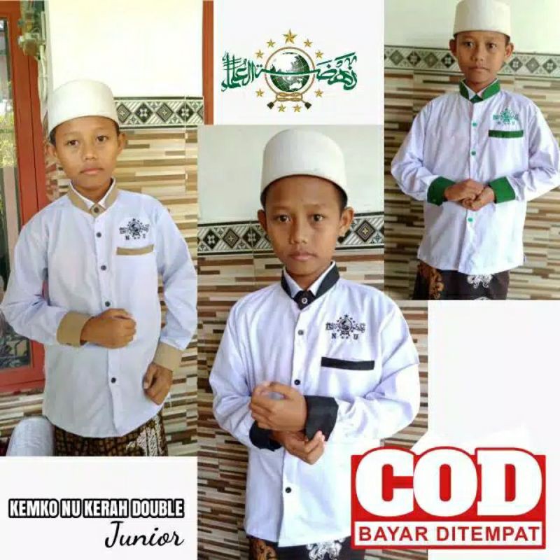 kemko NU anak kerah doble | baju koko NU anak putih list