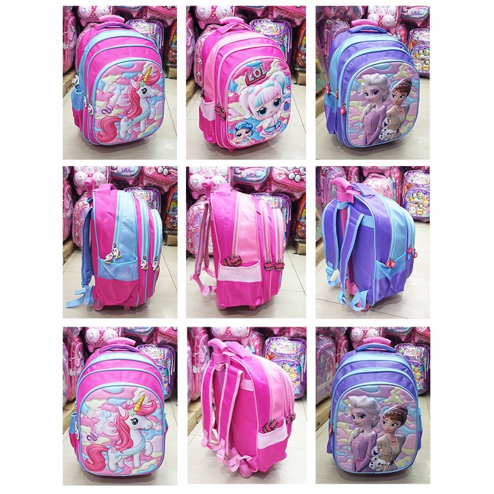 TAS DORONG TROLLEY ANAK SEKOLAH SD GAMBAR KUDA PONY LILY ADA 3 RESLETING MOYIF TIMBUL 3RESLETING IMPORT ( Lily 16&quot; )