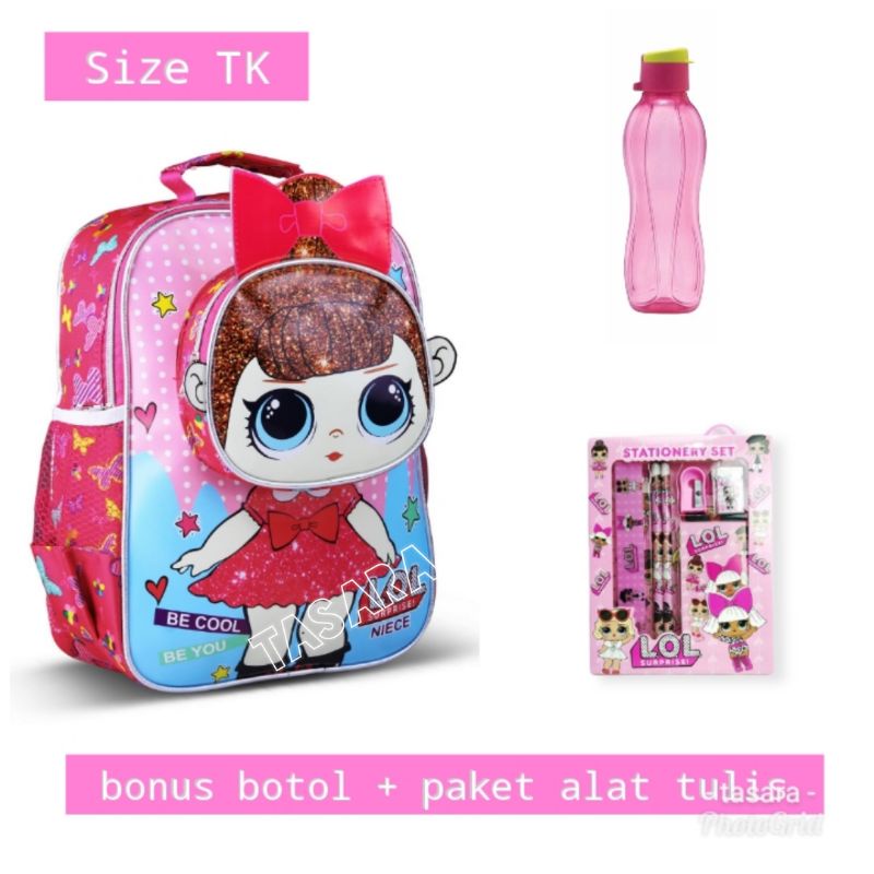 TAS ANAK PEREMPUAN KARAKTER 3IN1 - TAS SEKOLAH ANAK TK - TAS LOL SEPAKET