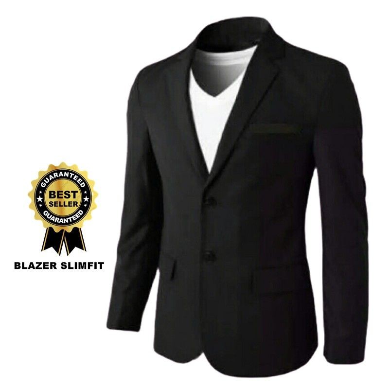 Jas Blazer Pria Hitam kancing 2 Slimfit Formal Premium