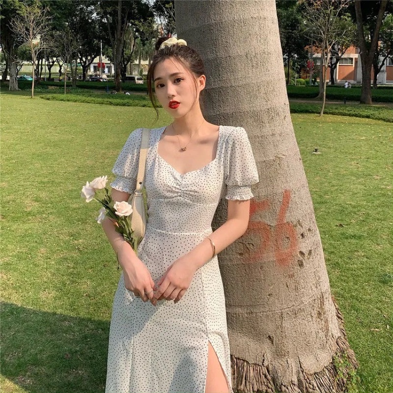 D125 - Korean Vintage Dress Motif Polkadot / Korean Midi dress Import-5