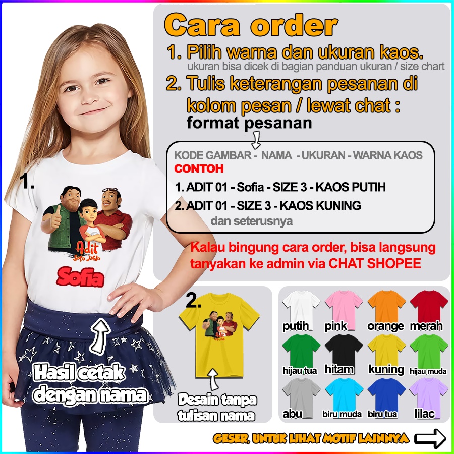 Baju Kaos ANAK DAN DEWASA ADIT SOPO &amp; JARWO COUPLE (FREE NAMA)