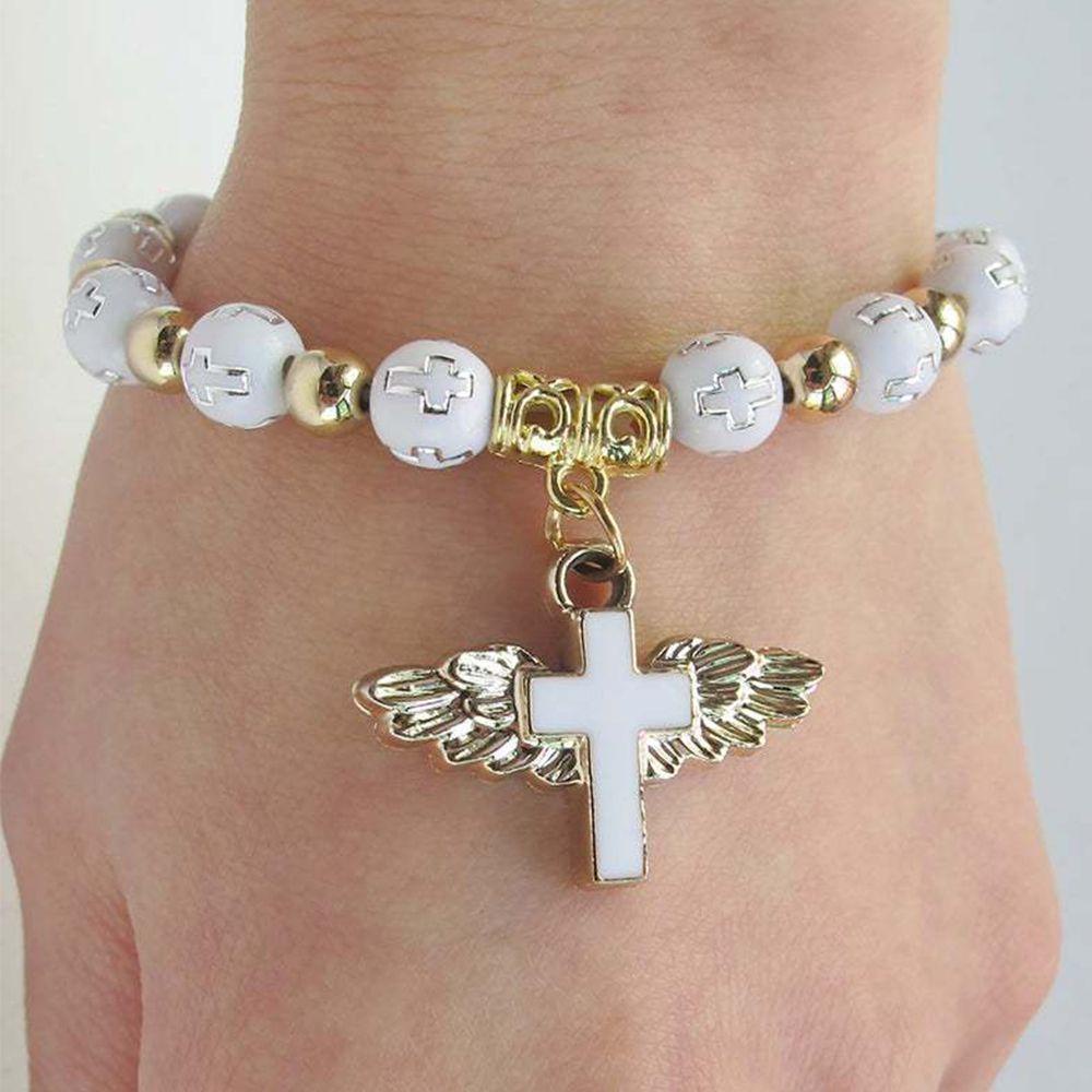 Lily Cross Bead Gelang Wanita Bronzing Akrilik Charm Bracelet