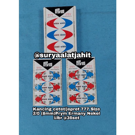 Kancing cetet/jepret 777 Size 2/0 (8mm) NP Prym Ermany Nekel 1lbr @36set =rp.8.500/1lbr