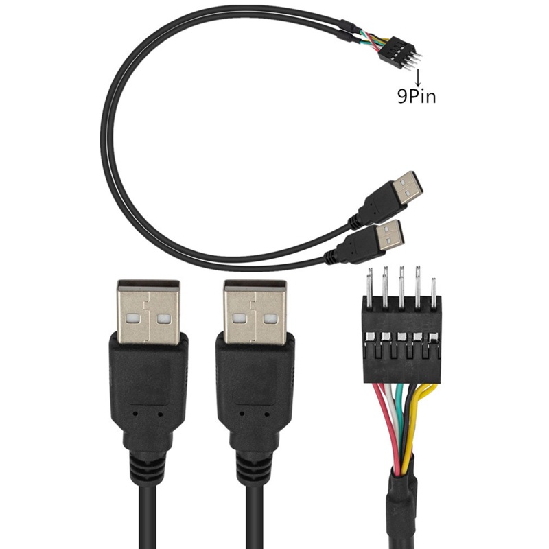 Btsg Dual USB-A Male Header Ke Motherboard 9Pin Du Pont Konverter Kabel USB Untuk Mainboard Komputer 50cm/19.7in