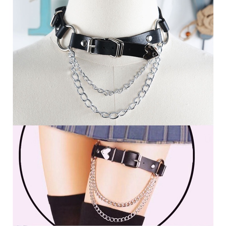 CSP065 – Kalung Choker Sabuk Garter Paha Gelang Rantai Hati Gothic Lolita Aksesoris Cosplay