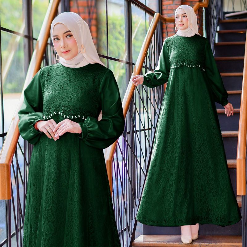 BAJU GAMIS DRESS BROKAT BRUKAT PESTA UMROH KONDANGAN NIKAHAN BRIDESMAID WANITA MUSLIM REMAJA DEWASA 