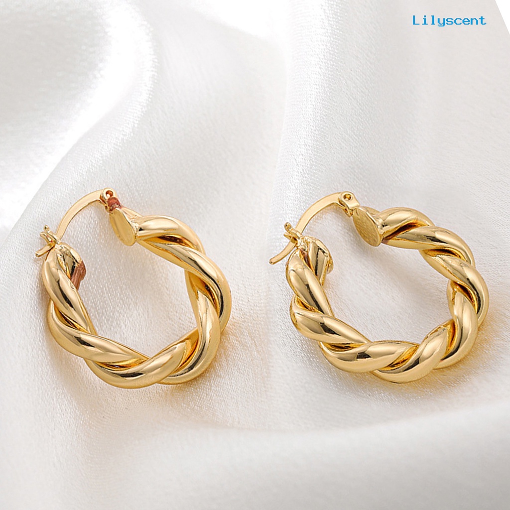 1 Pasang Anting Hoop Hypoallergenic Bahan Alloy Tebal Gaya Elegan Untuk Wanita