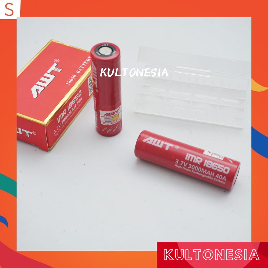 2pcs Baterai vape AWT 3000 mAH Baterai vapor 3.7V 3000MAH 40A