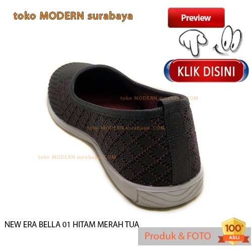 NEW ERA BELLA 01 HITAM  MERAH TUA sepatu wanita flat casual slip on